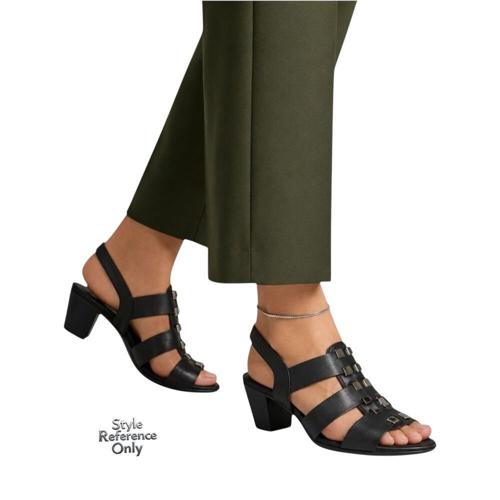 Munro Maggie Black Leather Gladiator Slingback Block Heel Sandals 8 WW